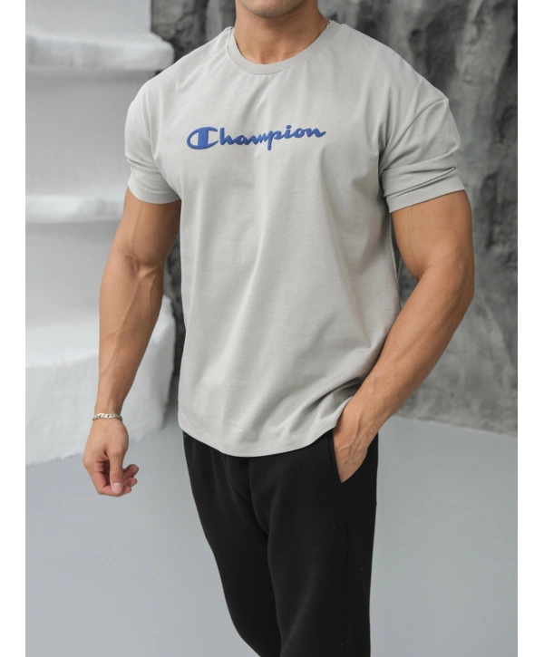 Oversize Champion Gri Kollar Dar Kesim T-Shirt