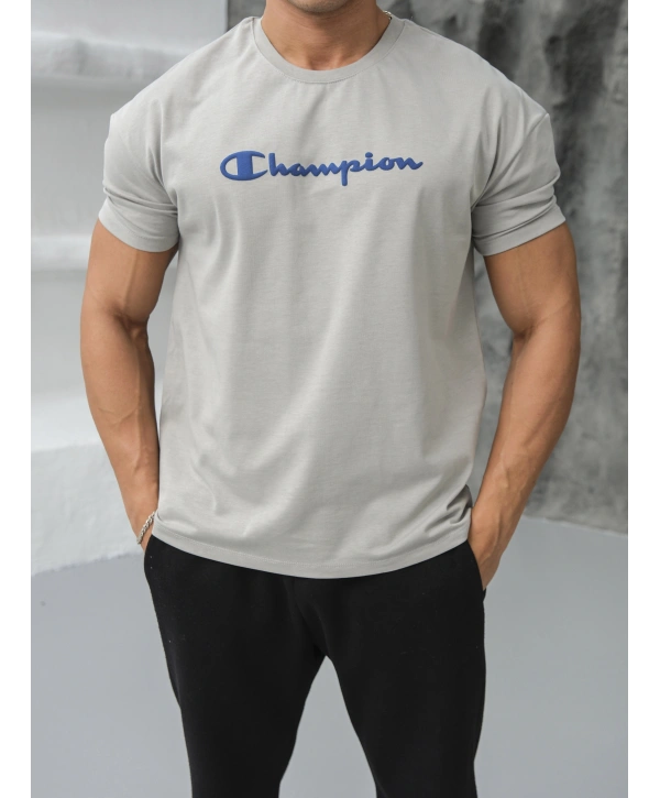 Oversize Champion Gri Kollar Dar Kesim T-Shirt