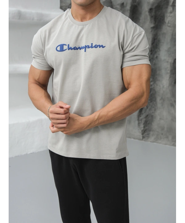 Oversize Champion Gri Kollar Dar Kesim T-Shirt