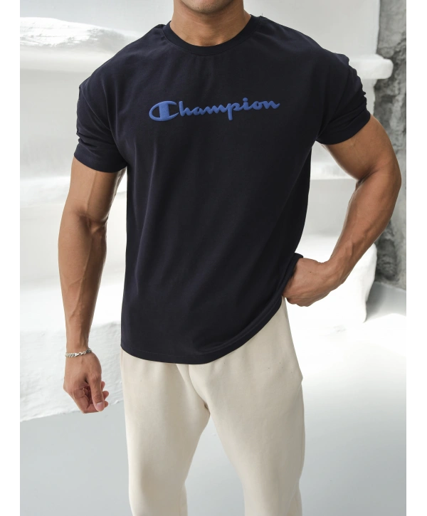 Oversize Champion Lacivert Kollar Dar Kesim T-Shirt