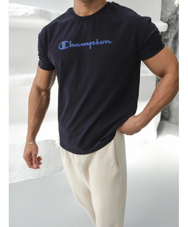 Oversize Champion Lacivert Kollar Dar Kesim T-Shirt