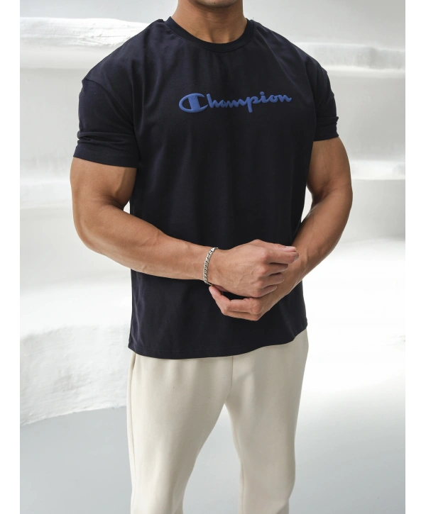 Oversize Champion Lacivert Kollar Dar Kesim T-Shirt