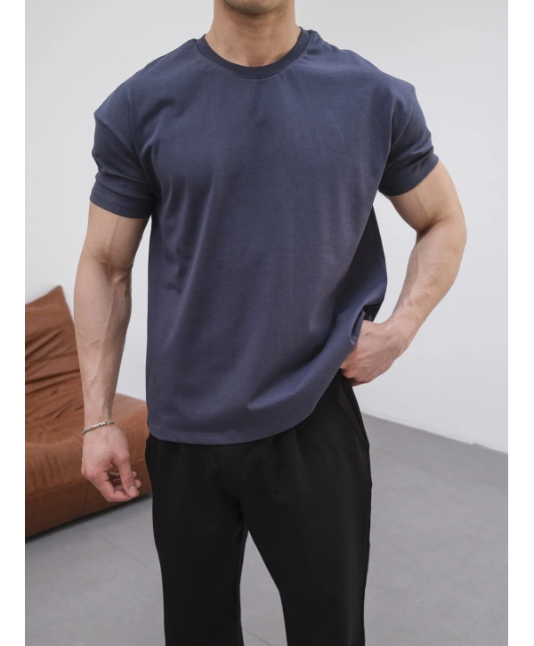 OVERSİZE FÜME RENK KOLAR DAR KESİM T-SHİRT