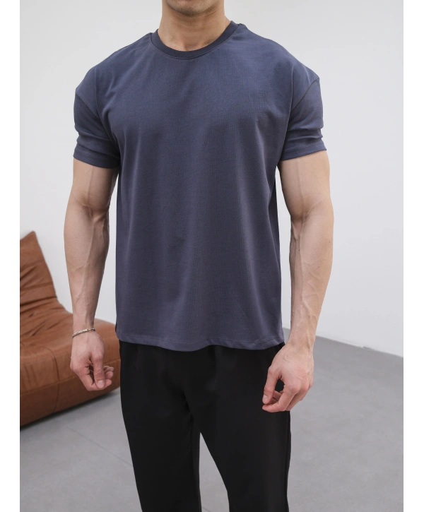 OVERSİZE FÜME RENK KOLAR DAR KESİM T-SHİRT