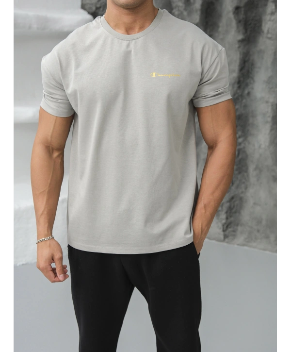 OVERSİZE GRİ REFLEKTÖR CHAMPİON KOLLAR DAR KESİM T-SHİRT
