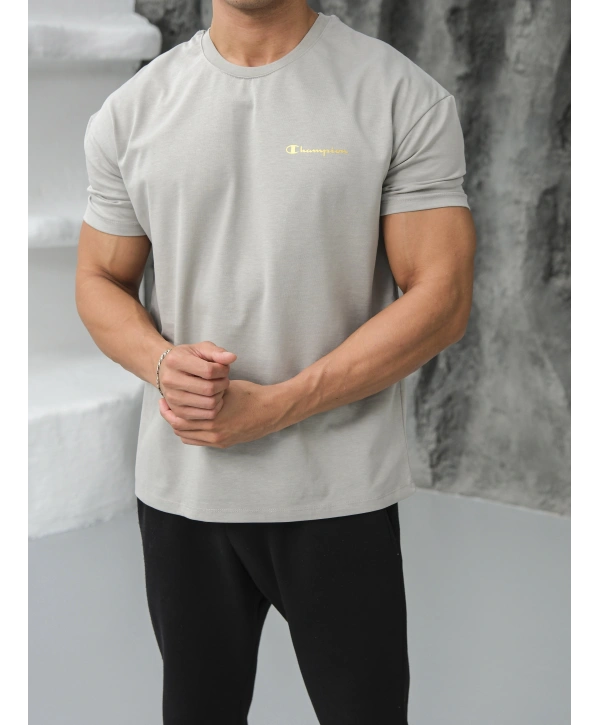 OVERSİZE GRİ REFLEKTÖR CHAMPİON KOLLAR DAR KESİM T-SHİRT