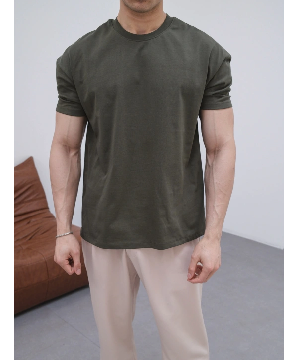 OVERSİZE HAKİ RENK KOLLAR DAR KESİM T-SHİRT