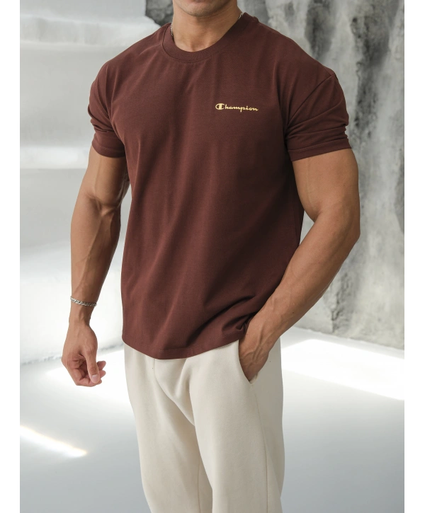 OVERSİZE KAHVE REFLEKTÖR CHAMPİON KOLLAR DAR KESİM T-SHİRT