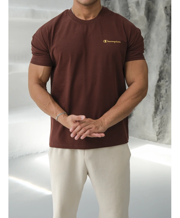 OVERSİZE KAHVE REFLEKTÖR CHAMPİON KOLLAR DAR KESİM T-SHİRT