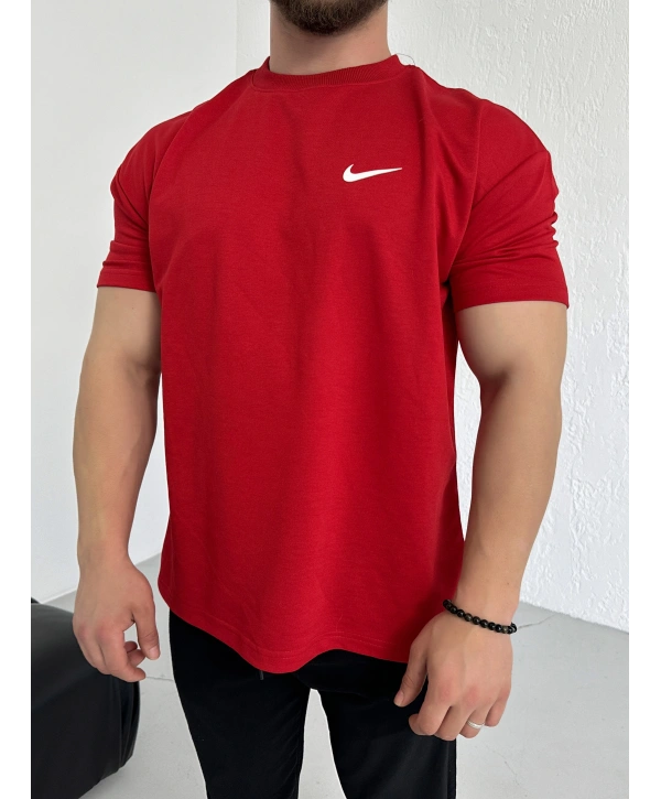 Oversize Kırmızı Nike Baskılı Kollar Dar Kesim T-Shirt