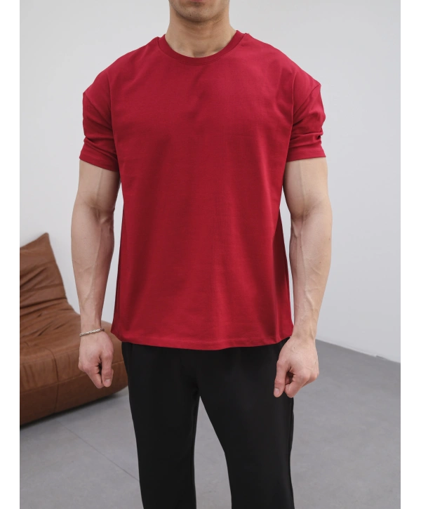 OVERSİZE KIRMIZI RENK KOLLAR DAR KESİM T-SHİRT