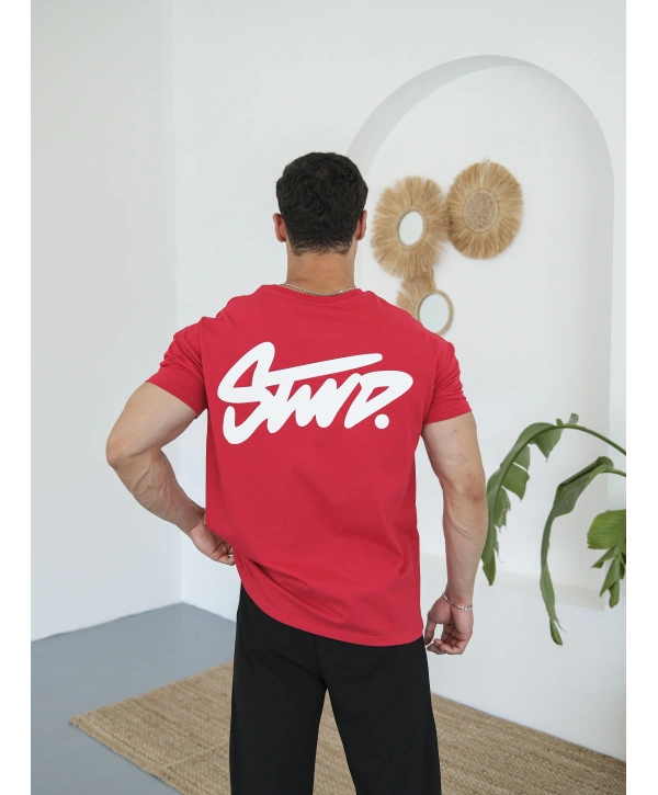 OVERSİZE KIRMIZI SWD SIRT BASKILI KOLLAR DAR KESİM T-SHİRT
