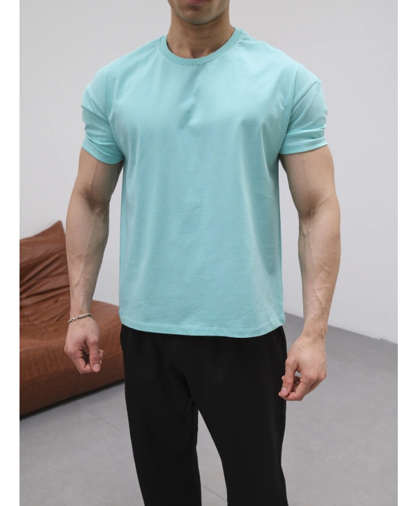 OVERSİZE MİNT YEŞİLİ RENK KOLAR DAR KESİM T-SHİRT