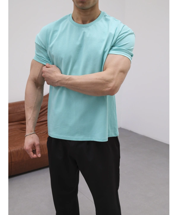 OVERSİZE MİNT YEŞİLİ RENK KOLAR DAR KESİM T-SHİRT