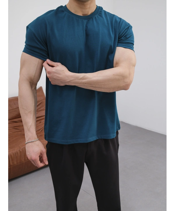 OVERSİZE PETROL RENK KOLAR DAR KESİM T-SHİRT