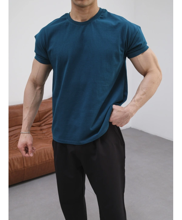 OVERSİZE PETROL RENK KOLAR DAR KESİM T-SHİRT