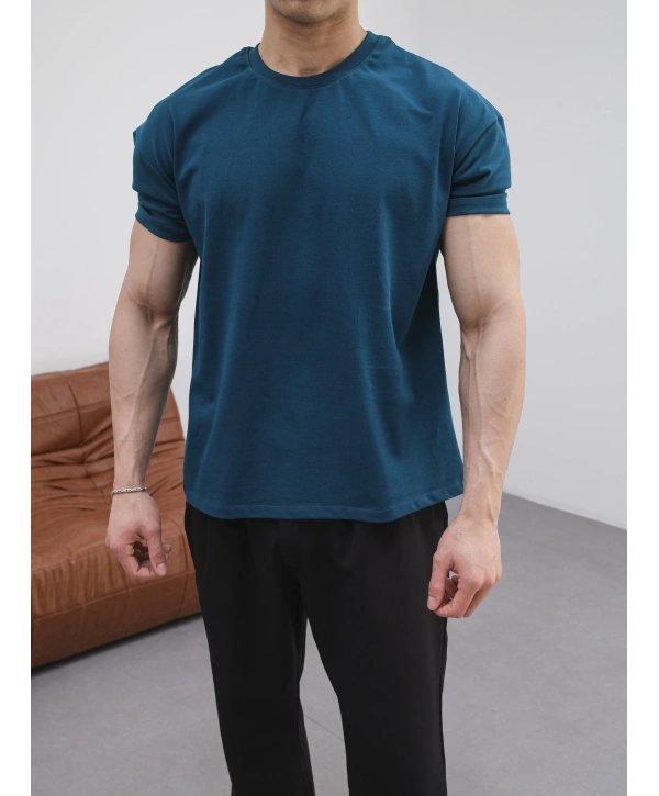 OVERSİZE PETROL RENK KOLAR DAR KESİM T-SHİRT