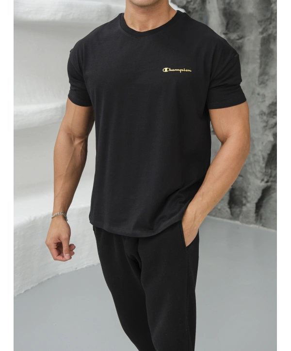 OVERSİZE SİYAH REFLEKTÖR CHAMPİON KOLLAR DAR KESİM T-SHİRT