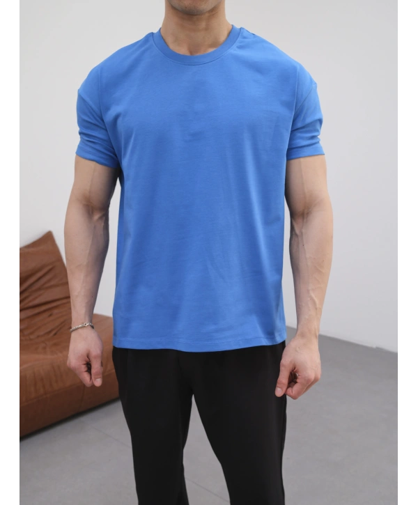 OVERSİZE SONİK MAVİ RENK KOLAR DAR KESİM T-SHİRT