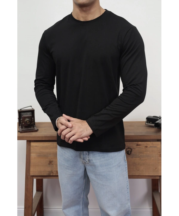KOLLAR DAR KESİM SİYAH UZUN KOL SWEAT