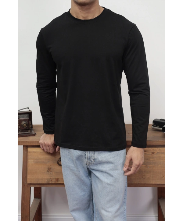 KOLLAR DAR KESİM SİYAH UZUN KOL SWEAT
