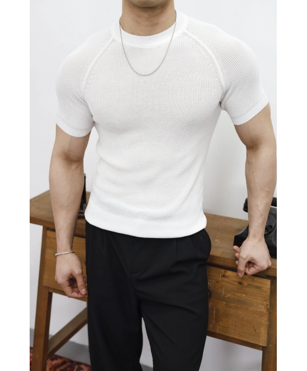 Slim Fit Beyaz Triko T-Shirt