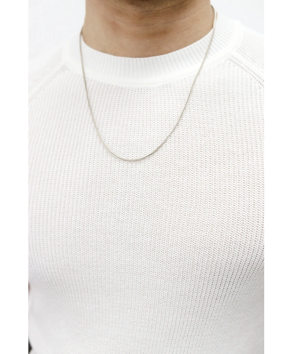 Slim Fit Beyaz Triko T-Shirt