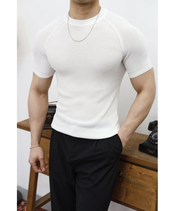 Slim Fit Beyaz Triko T-Shirt