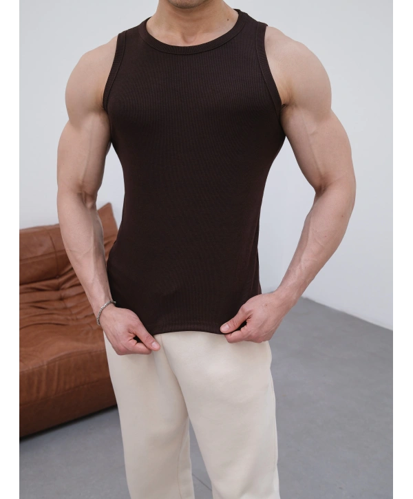 Slim Fit Fitilli Atlet Kahverengi