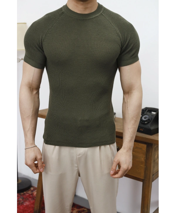 Slim Fit Haki Triko T-Shirt