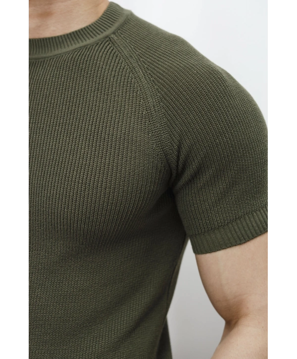 Slim Fit Haki Triko T-Shirt