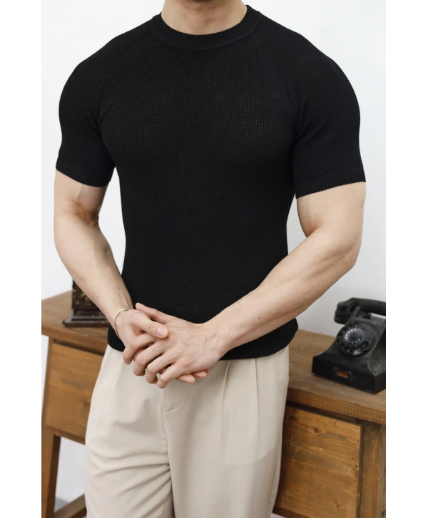 Slim Fit Siyat Triko T-Shirt