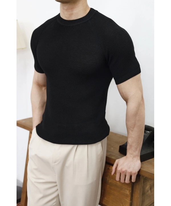 Slim Fit Siyat Triko T-Shirt