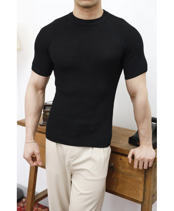 Slim Fit Siyat Triko T-Shirt