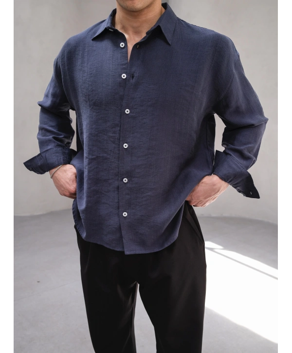 TENSEL İNDİGO BASİC OVERSİZE GÖMLEK