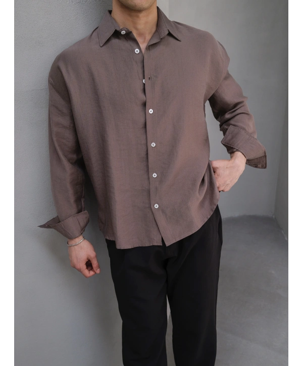 TENSEL KAHVE BASİC OVERSİZE GÖMLEK