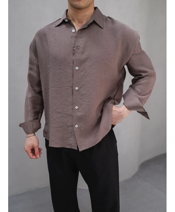 TENSEL KAHVE BASİC OVERSİZE GÖMLEK