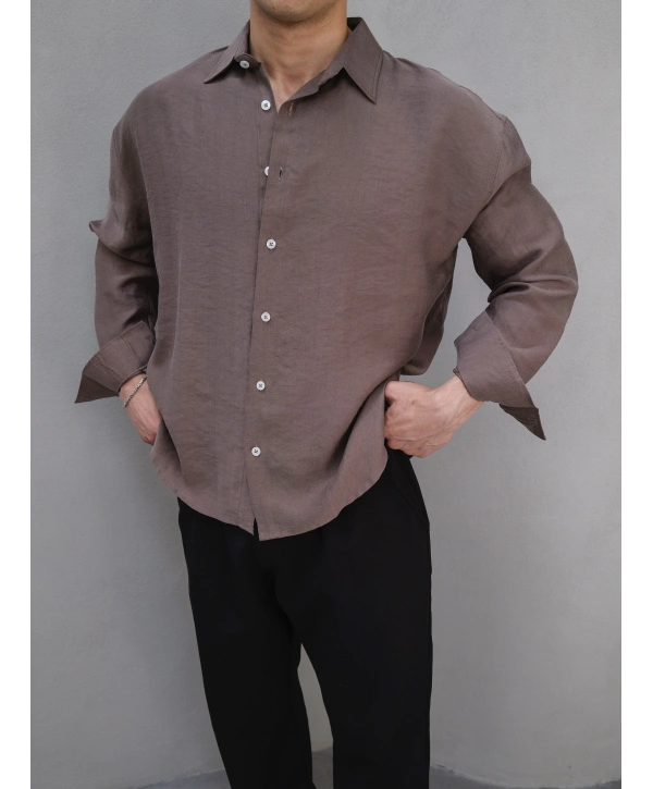 TENSEL KAHVE BASİC OVERSİZE GÖMLEK