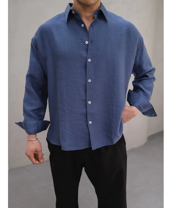 TENSEL MAVİ BASİC OVERSİZE GÖMLEK