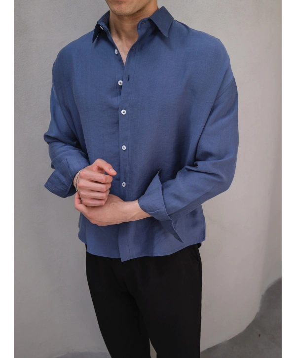 TENSEL MAVİ BASİC OVERSİZE GÖMLEK