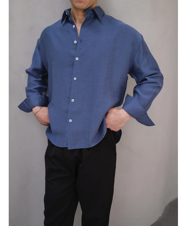 TENSEL MAVİ BASİC OVERSİZE GÖMLEK