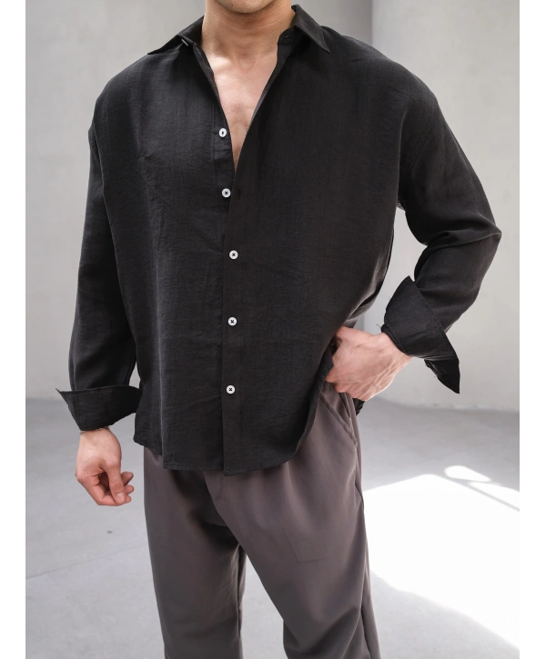 TENSEL SİYAH BASİC OVERSİZE GÖMLEK