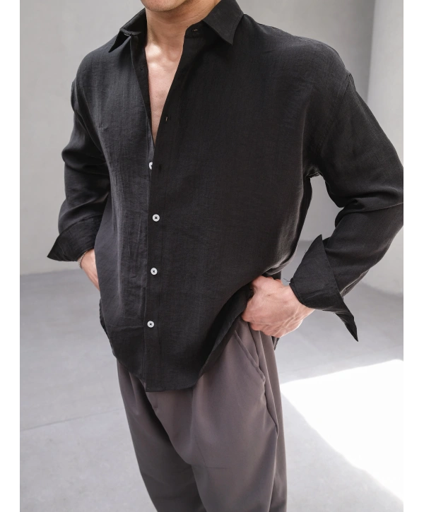 TENSEL SİYAH BASİC OVERSİZE GÖMLEK