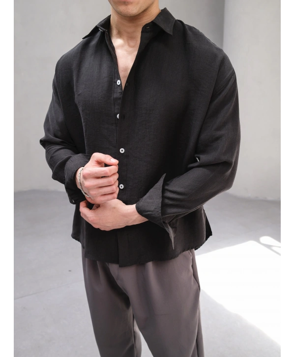 TENSEL SİYAH BASİC OVERSİZE GÖMLEK