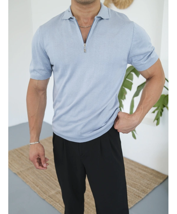 TRİKO BEBE MAVİSİ FERMUAR YAKA T-SHİRT