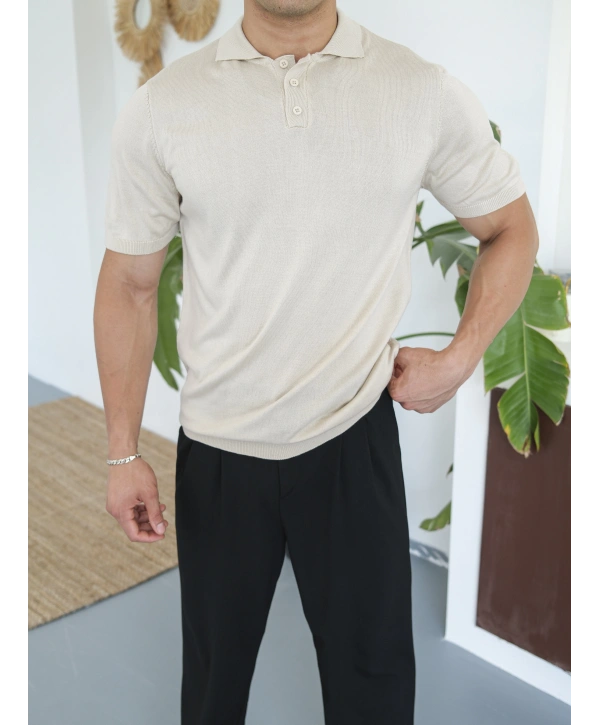 TRİKO BEJ POLO YAKA T-SHİRT