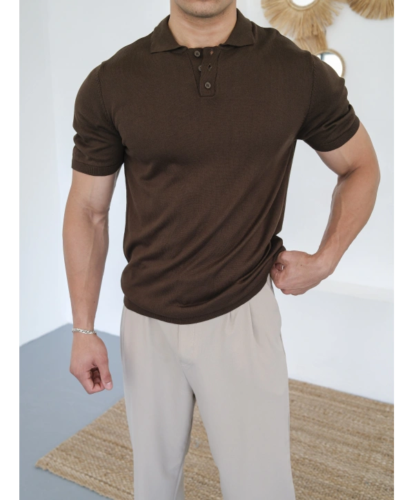 TRİKO KAHVERENGİ POLO YAKA T-SHİRT