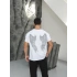 Oversize Beyaz Reflektör Kanat  Baskı Kollar Dar Kesim T-Shirt