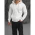 Erkek Beyaz Kapüşonlu Fermuarlı Sweatshirt