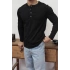 HENLEY YAKA DÜĞMELİ SİYAH UZUN KOLLU T-SHİRT